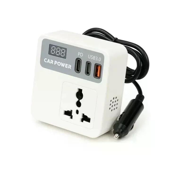 Инвертор автомобильный Car Power 150W 12V-220V преобразователь напряжения от прикуривателя с USB Type-C и дисплеем (18736)