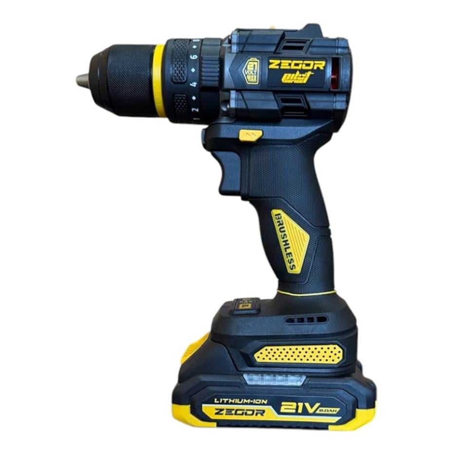 Шуруповерт ударный аккумуляторный бесщеточный Zegor CDPP-21BLH/21В/две скорости/2 батареи 21В 2Ач/реверс/подсветка/кейс