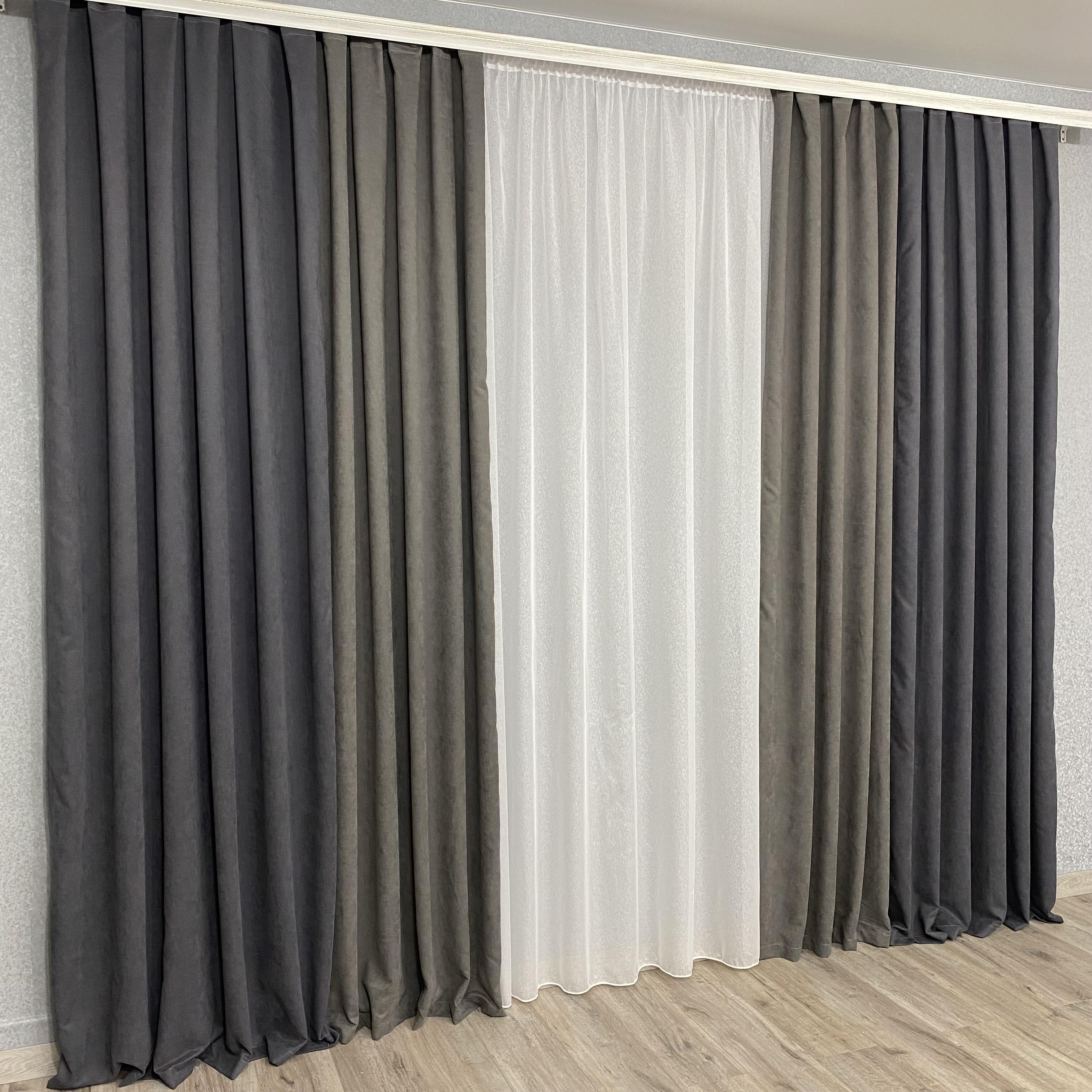 Шторы микровелюр TG Home Дуэт №450 1,50х2,70 м Графитовый/Серый (450-342/339) - фото 8