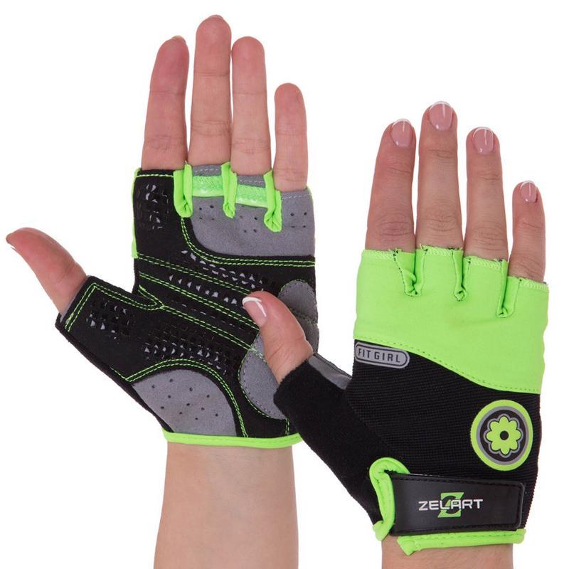 Перчатки для фитнеса женские Zelart SB-161727 XS Черный/Зеленый (07363081)