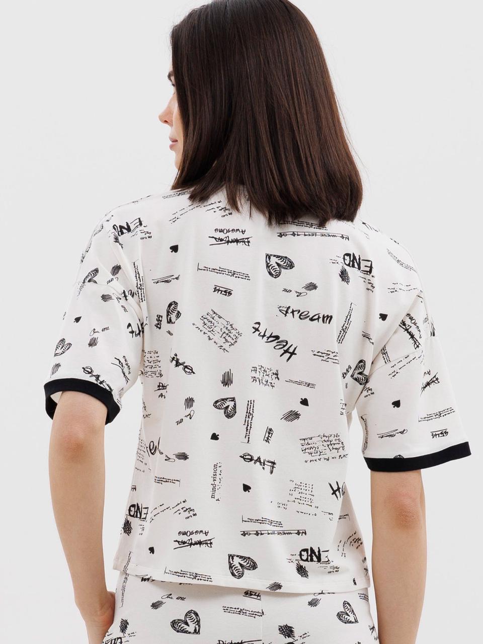 Піжама жіноча Roksana футболка/шорти бавовна з принтом L Білий/Чорний (2518048260) - фото 4 Піжама жіноча Roksana футболка/шорти бавовна з принтом L Білий/Чорний (2518048260) - фото 4