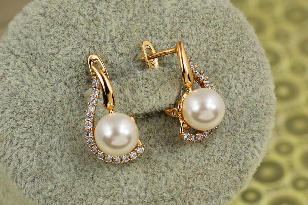 Серьги Xuping Jewelry Сорочка с жемчужиной 1,5 см Золотистый (2357734538)
