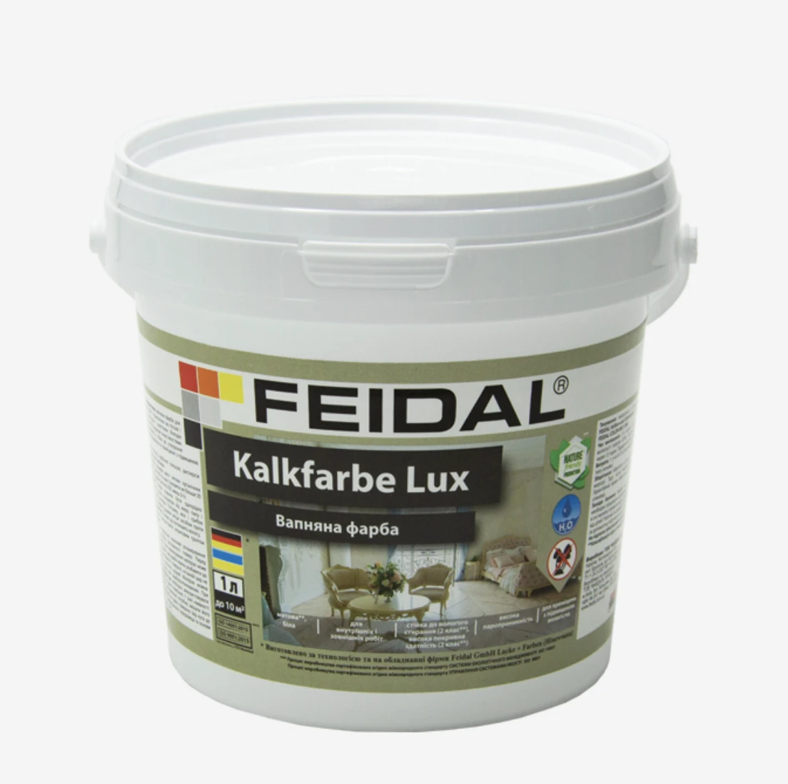 Краска известковая для внутренних и наружных работ Feidal Kalkfarbe Lux 1 л Белый (1886455428)