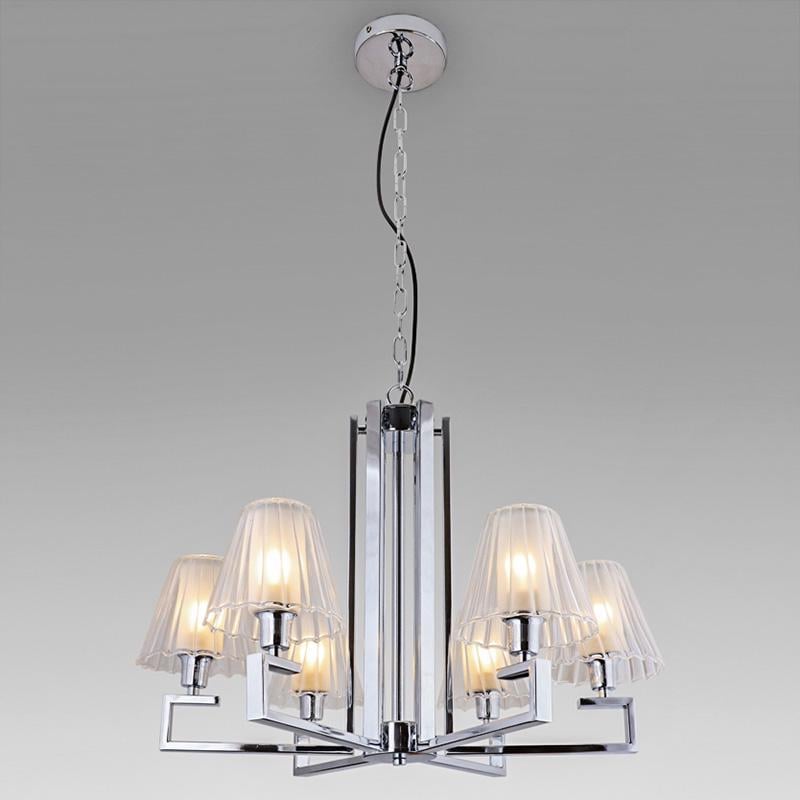 Люстра подвесная Light House ES-15918/6 на шесть лампы с абажурами Хром