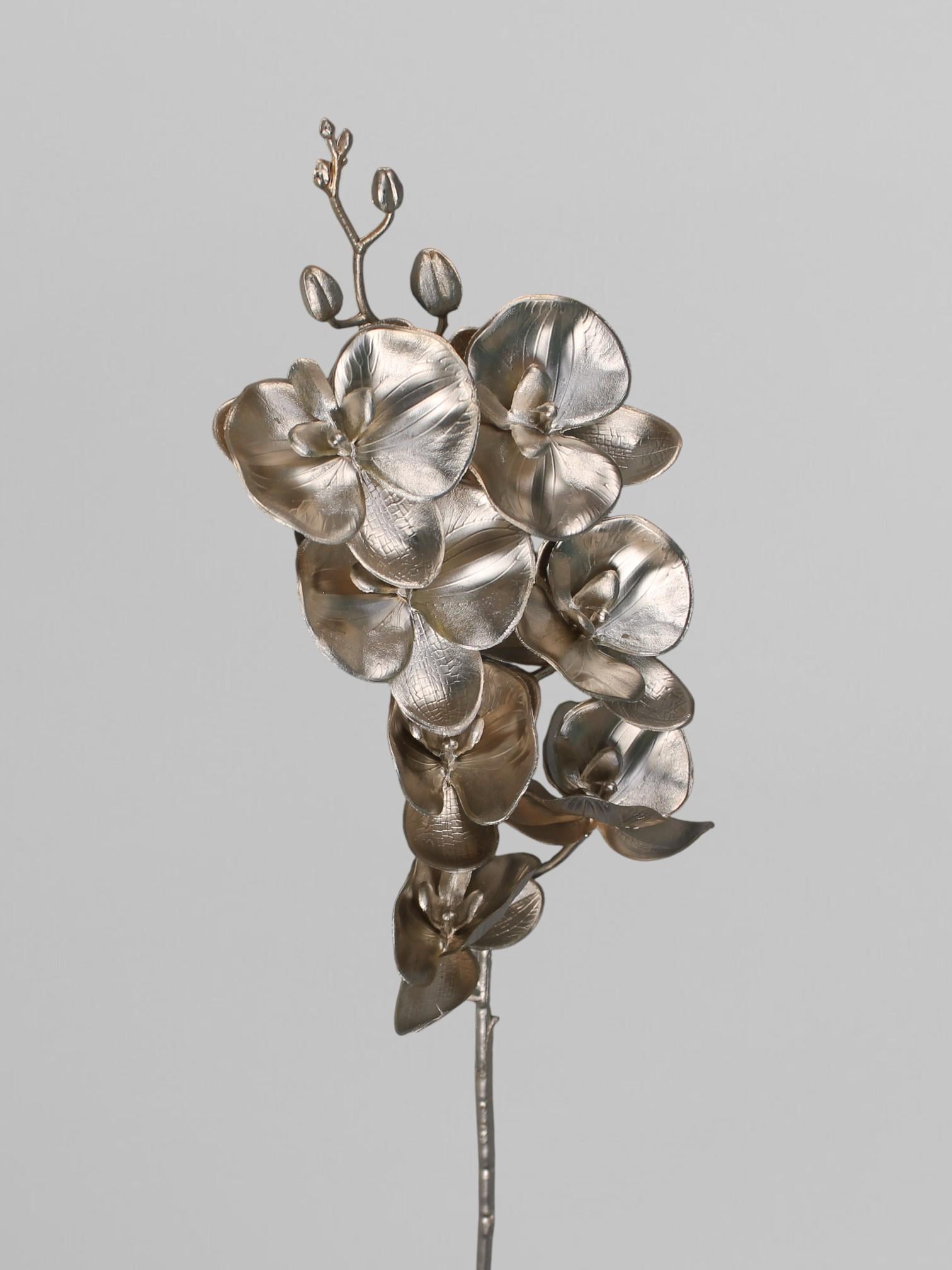 Декоративная ветвь орхидеи Фаленопсис на 7 соцветий блестящая 75 см. Шампань (Р03148)