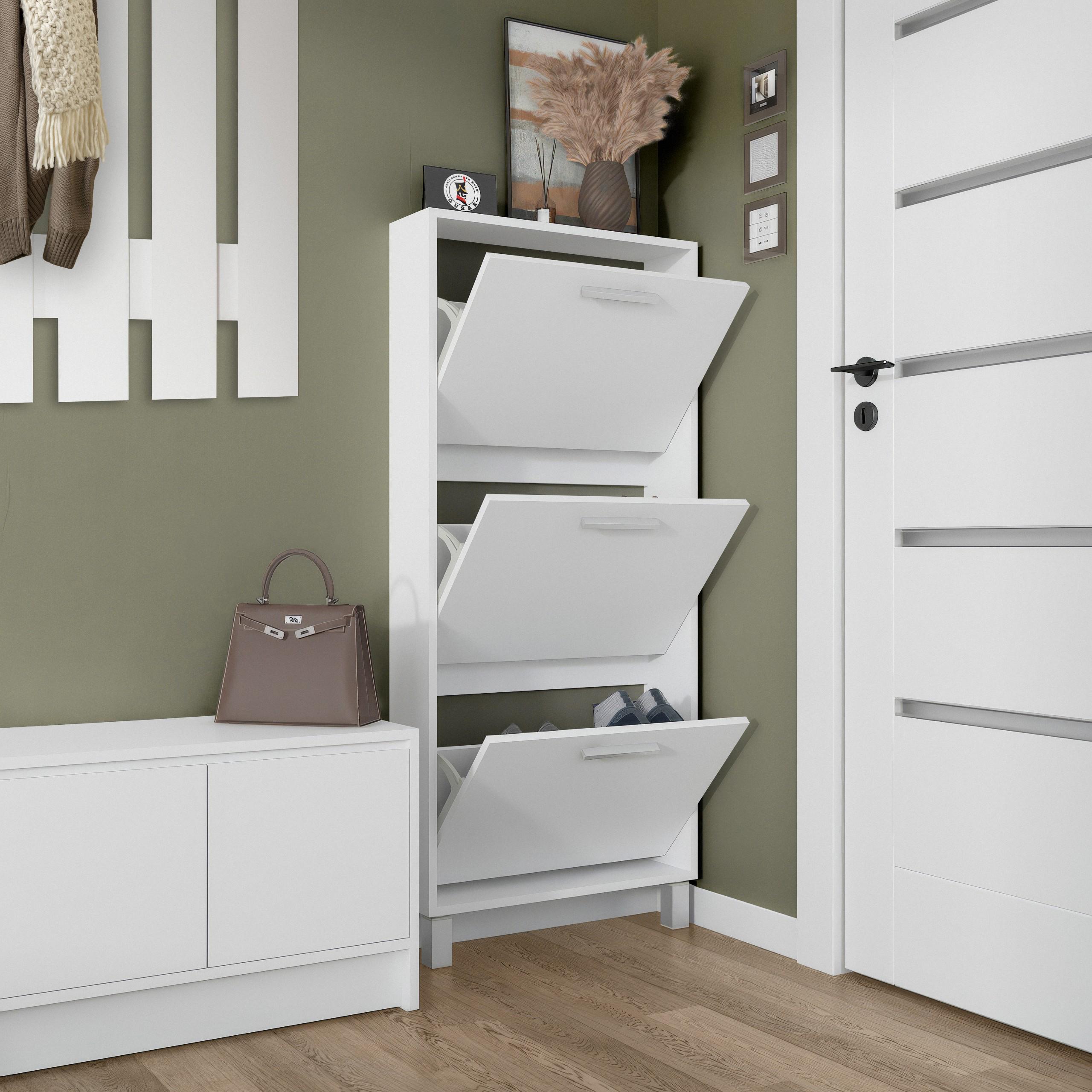 Тумба для взуття на 3 шухляди F-160 590х160х1350 мм Білий - фото 2