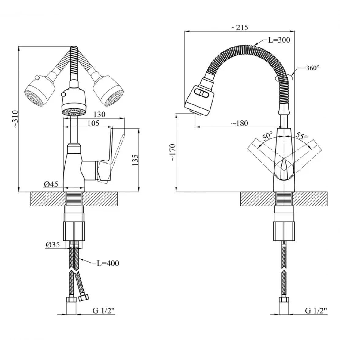 Смеситель для кухни Kroner KRM Odra C039-1 с гибким изливом (CV021200) - фото 5 Смеситель для кухни Kroner KRM Odra C039-1 с гибким изливом (CV021200) - фото 5