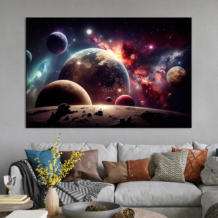 Картина космос Разнообразные планеты в космосе 120x80 см (A1315-1)