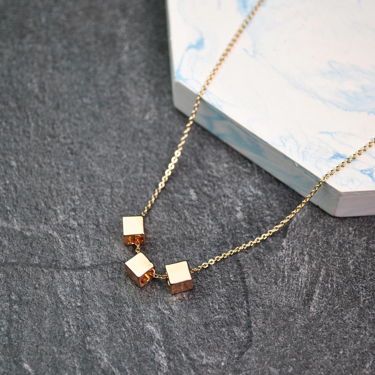 Кулон кубики на цепочке медицинская сталь позолота (x207-2)