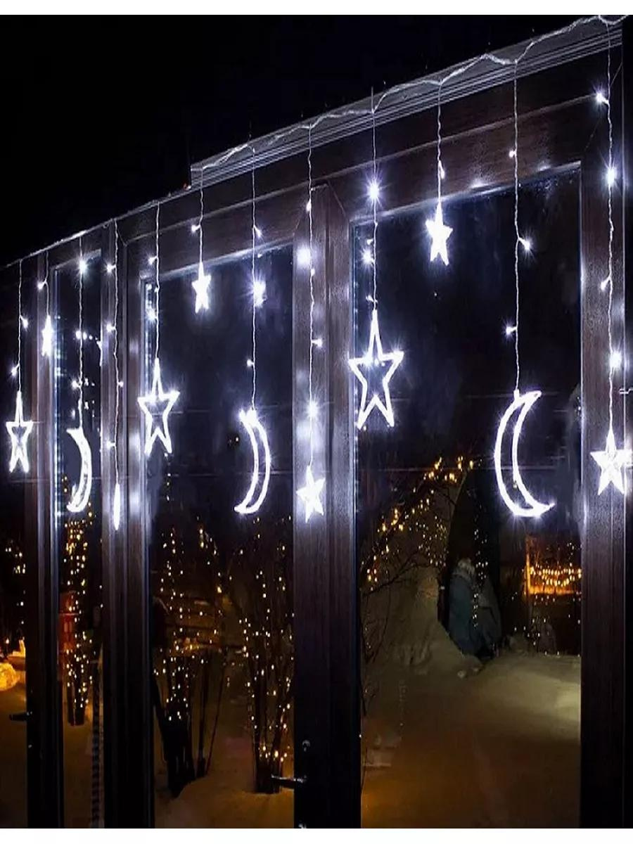 Гірлянда-шторанорічна Зорі та місяць LED живлення батареї/USB 3 м Холодний білий (30307062) - фото 2