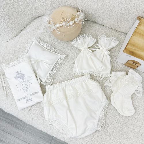 Набор аксессуаров для Крещения Family Tradition Красота сатин с вышивкой Белый (50187)