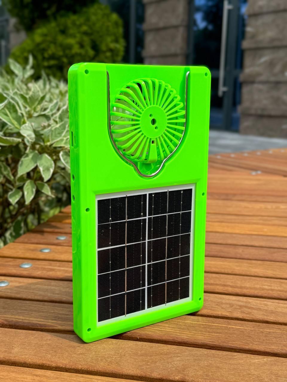 Фонарь лампа с вентилятором на солнечной батареи LED Solar light HJ-088 2400 MAH Зеленый - фото 3