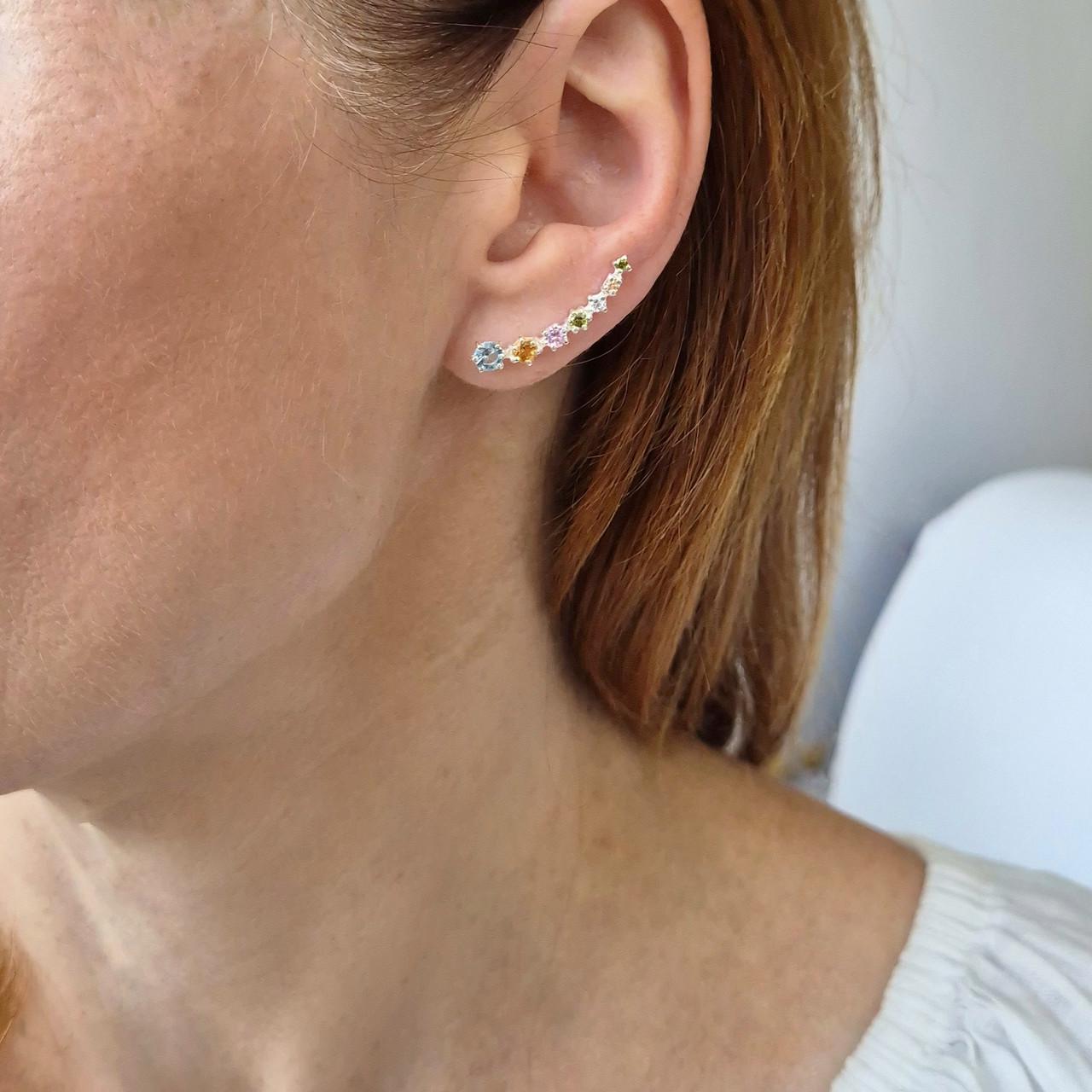 Срібні сережки каффи з кольоровими каменями Акація 2,86 г (2841)