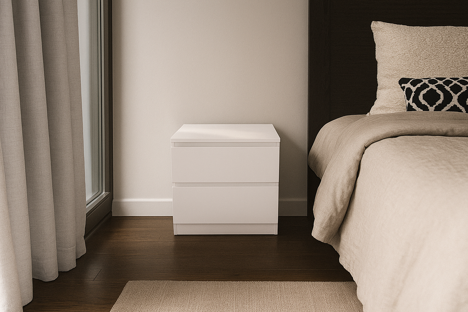 Тумба приліжкова MEBEX на 2 шухляди 60х40х54,4 см Білий (VS2B600WH)