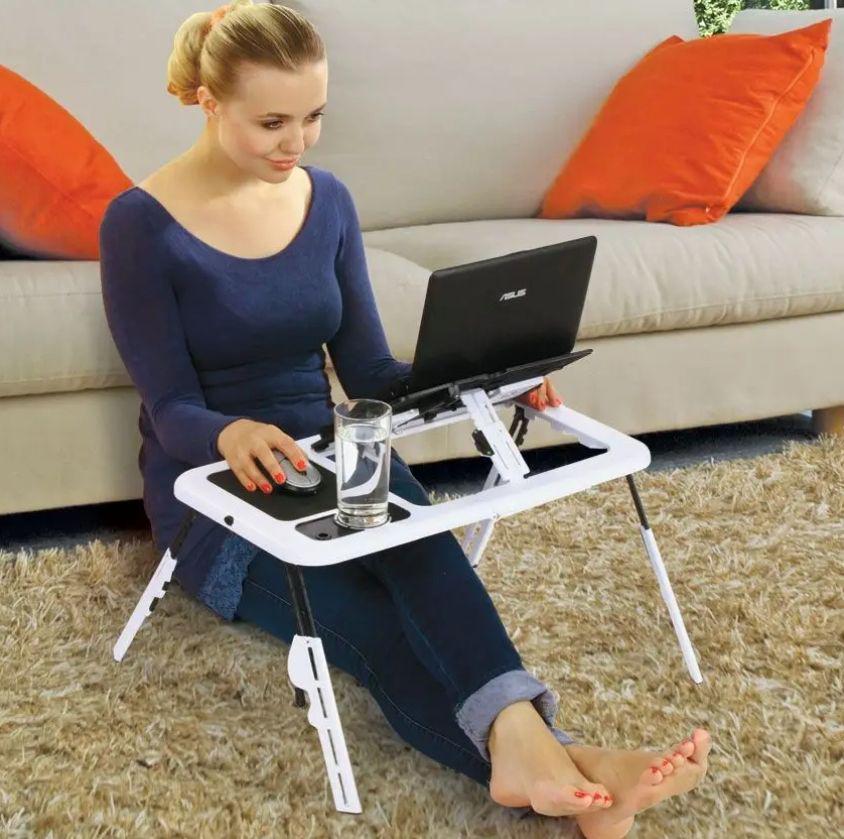 Столик для ноутбука E-TABLE трансформер с охлаждением Белый (NJ-414) - фото 2