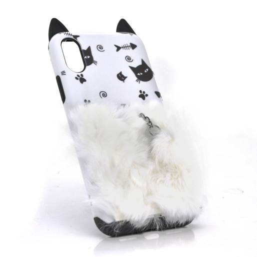 Накладка Кот пушистый хвост Voltronic для iPhone 7/8 белая чехол с смарт кольцом для удобного удержания телефона