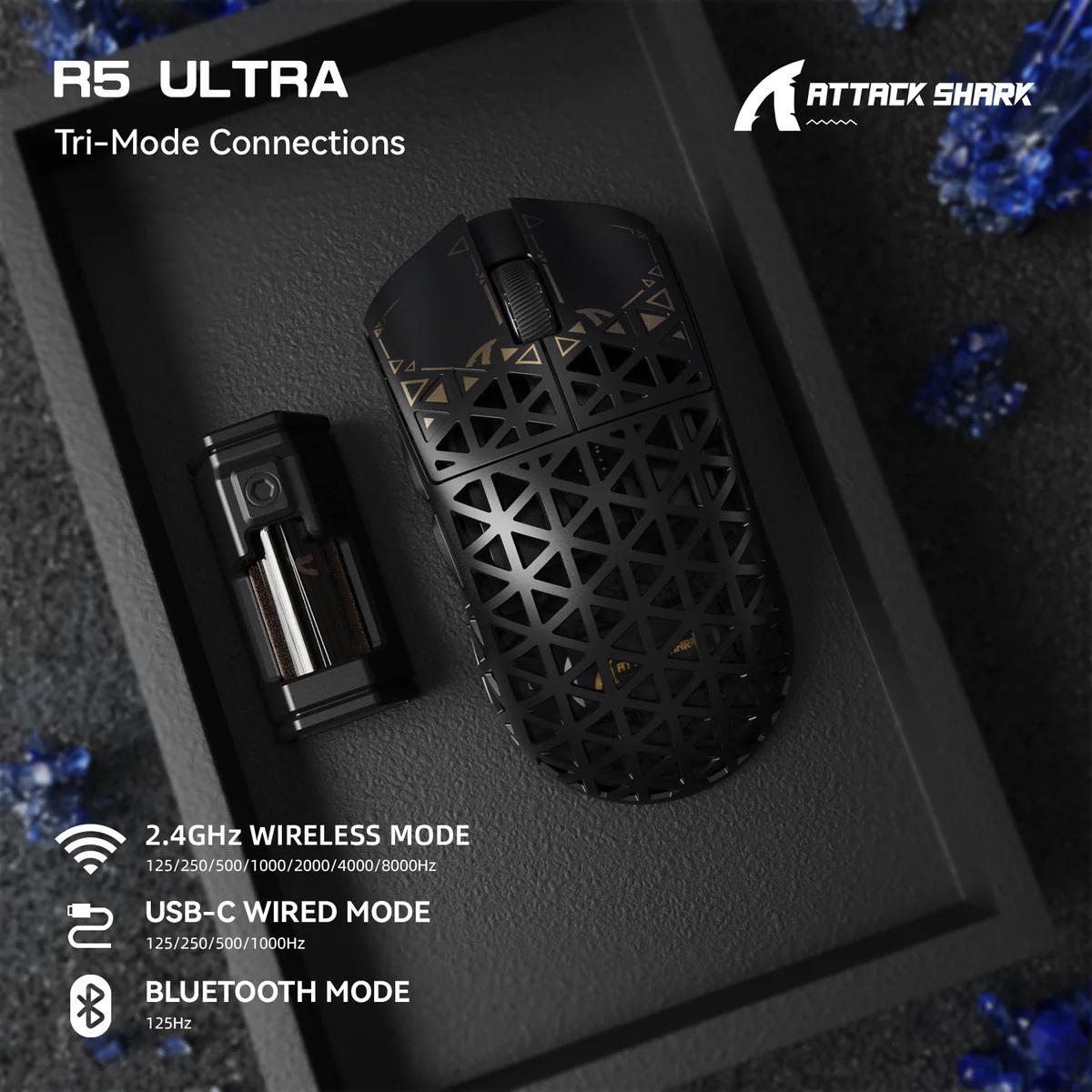 Миша attack shark R5 ULTRA PAW3950 Gaming Mouse 8K 42000 DPI з карбоволокна 39 г Чорний (26404884) - фото 2 Миша attack shark R5 ULTRA PAW3950 Gaming Mouse 8K 42000 DPI з карбоволокна 39 г Чорний (26404884) - фото 2