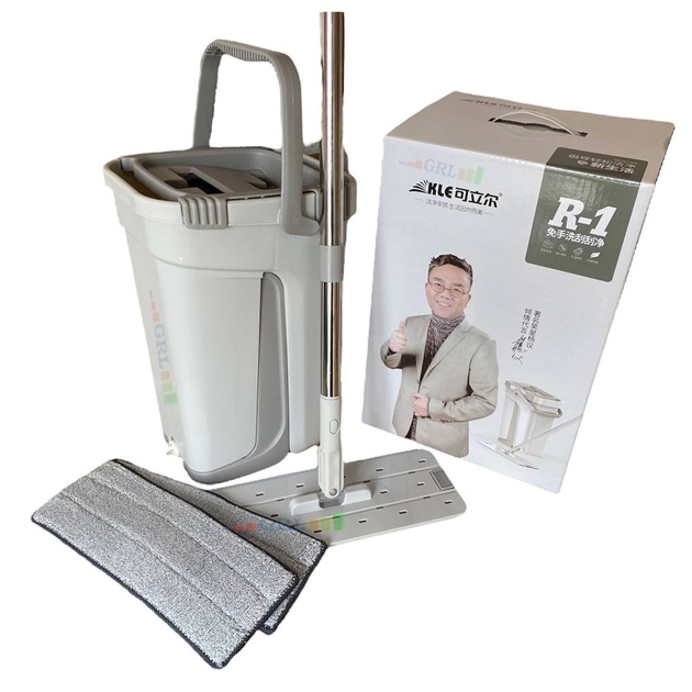 Набор для уборки Scratch Cleaning Mop R-1 с 2 насадками из микрофибры и ведром 12 л с отжимом Бежевый (147-46-43018)