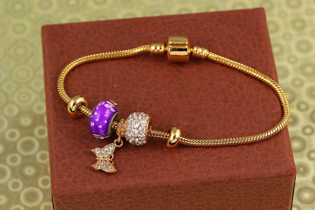 Браслет Xuping Jewelry пандора с фиолетовым шармом 19 см Золотистый (26818703)