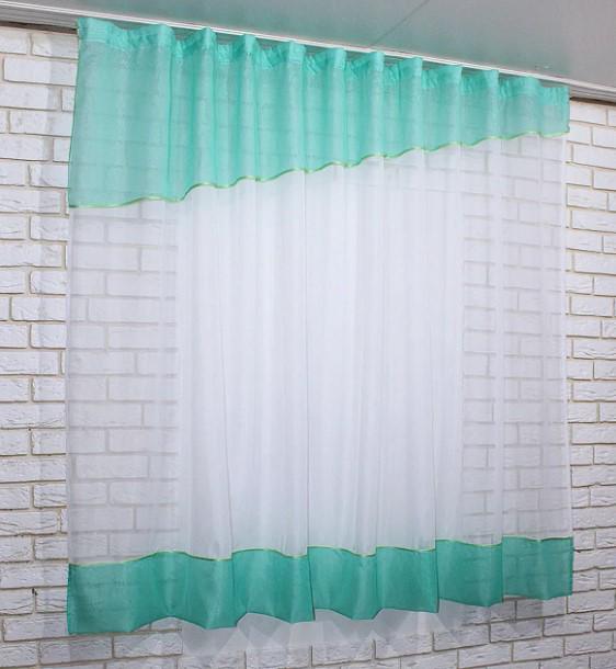 Занавеска на кухню 280х170 см Бирюзовый/Белый (047к) - фото 2 Занавеска на кухню 280х170 см Бирюзовый/Белый (047к) - фото 2