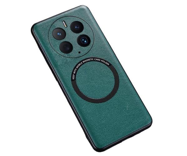 Кожаный чехол - накладка Leather Hybrid Case для Huawei Mate 50 Pro с металлической вставкой Зеленый