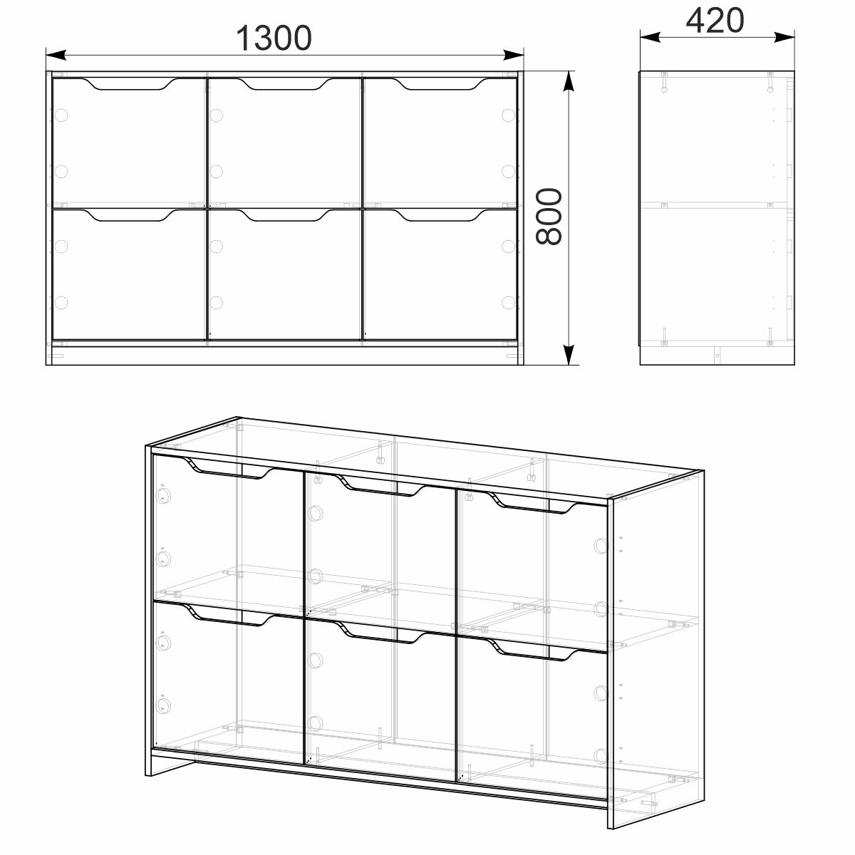 Комод Компаніт 6Д 130х42х80 см Горіх екко (60a37c2c0cbe8f7e444b6c23) - фото 2