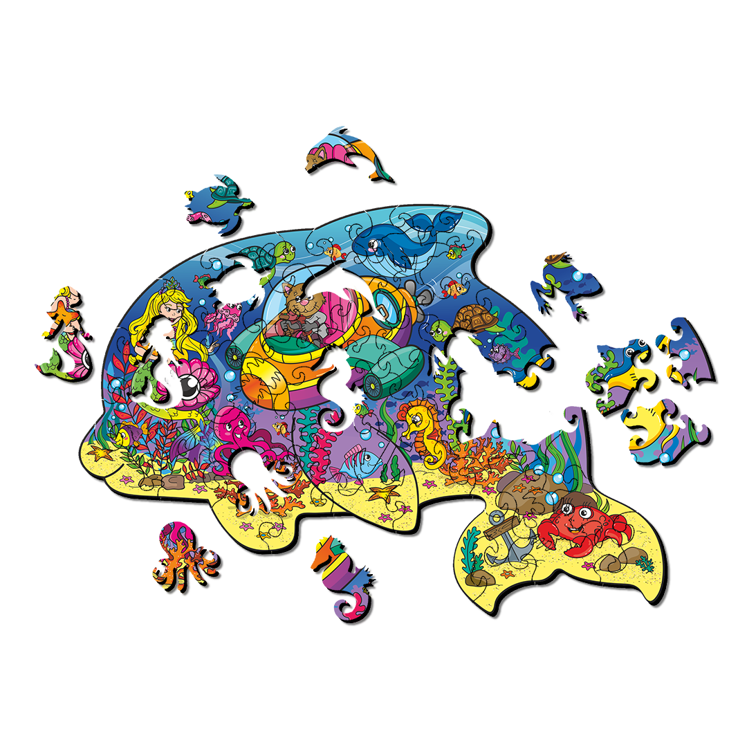 Пазл деревянный Подводный мир в форме дельфина 49,1 х34, 3 см 58 шт. (1543566781) - фото 3