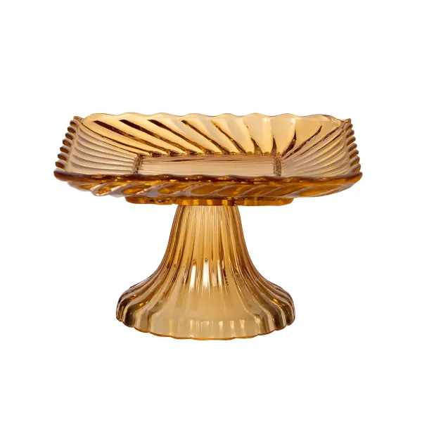 Тортівниця з товстого скла на ніжці квадратна 16х16х9 см Коричневий (64486-18)