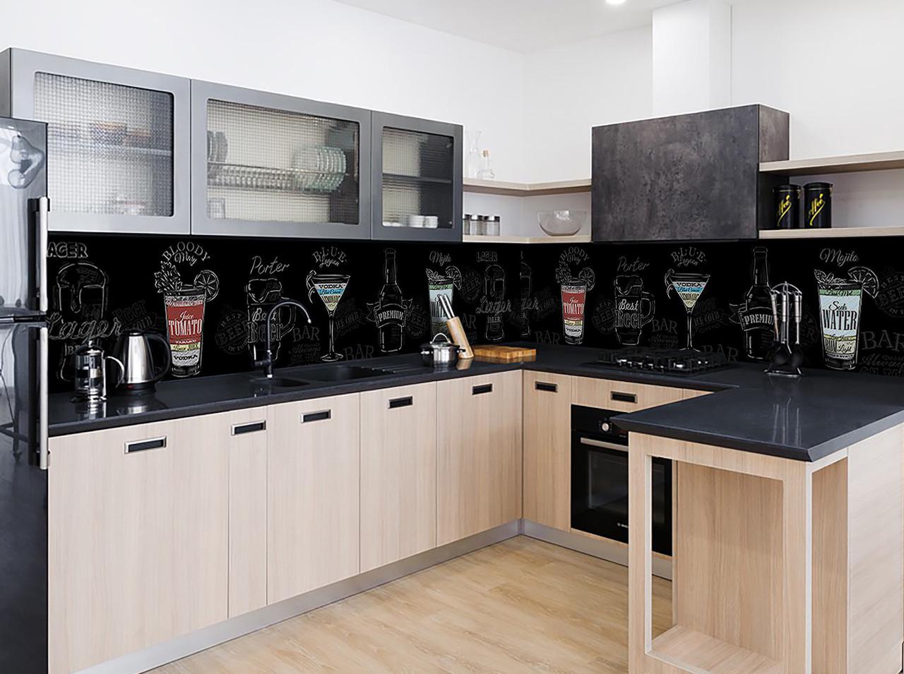 Кухонный фартук Кровавая мери коктейли из самоклеющейся виниловой пленки 65х250 см Черный