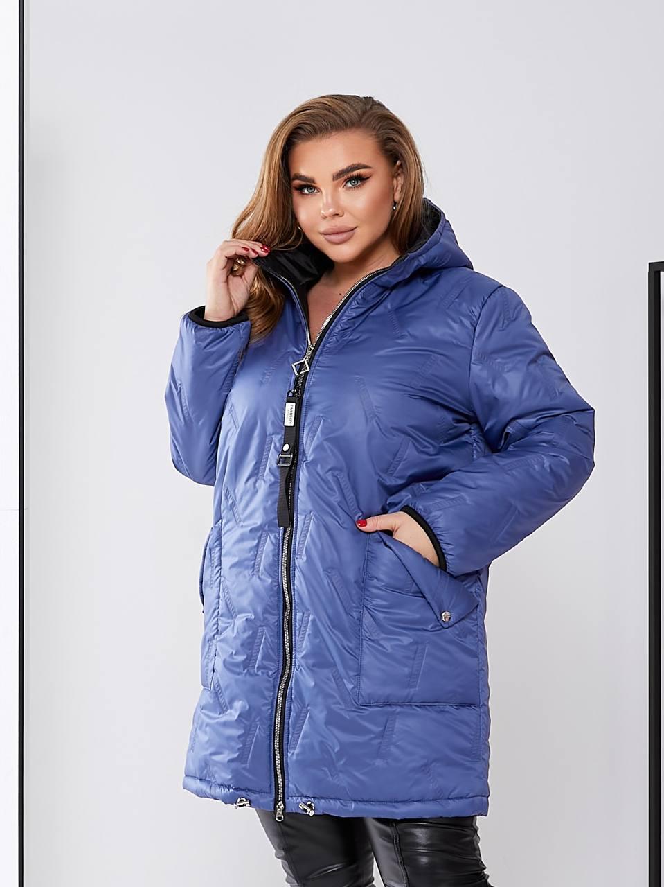 Куртка жіноча на блискавці весна/осінь р. 64-66 Синій (1397) - фото 3 Куртка жіноча на блискавці весна/осінь р. 64-66 Синій (1397) - фото 3