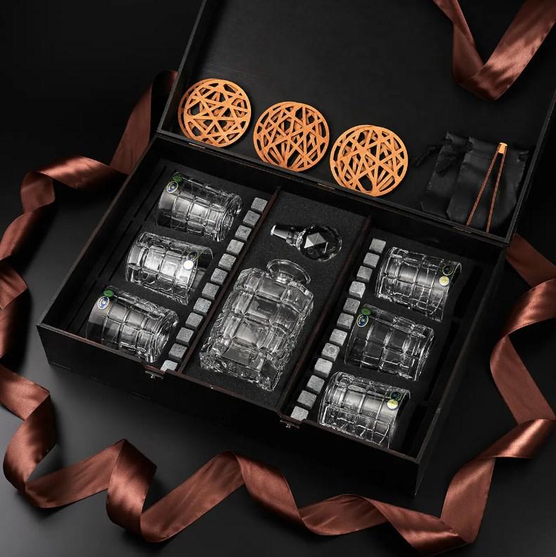Подарочный набор для алкоголя камни для виски Whiskey Stones 24 шт./6 хрустальных стаканов Bohemia Timesquare 320 мл и графин 800 мл - фото 2