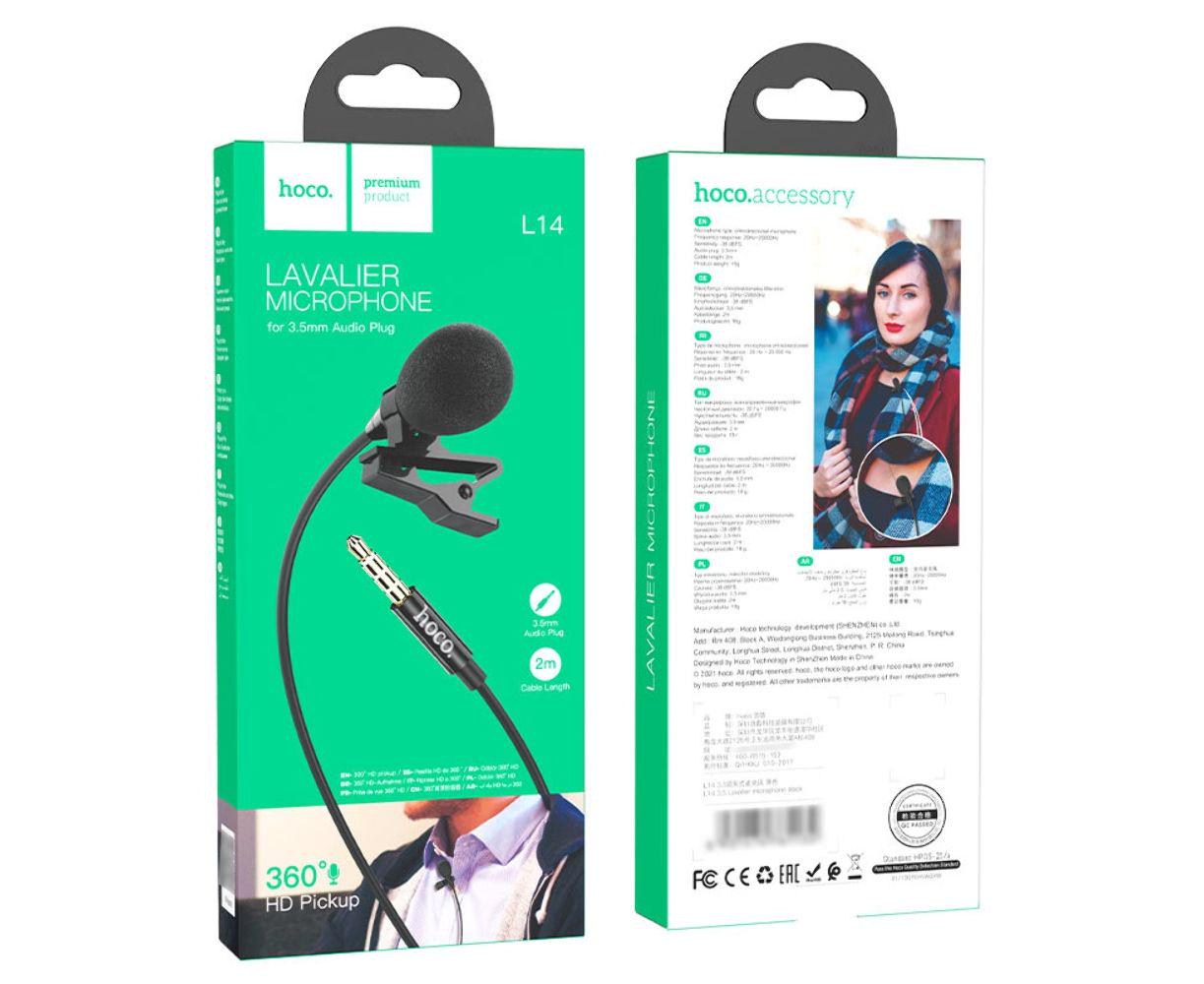 Мікрофон петличний Hoco L14 Lavalier Audio microphone AUX 2 м 3,5 мм Чорний - фото 8