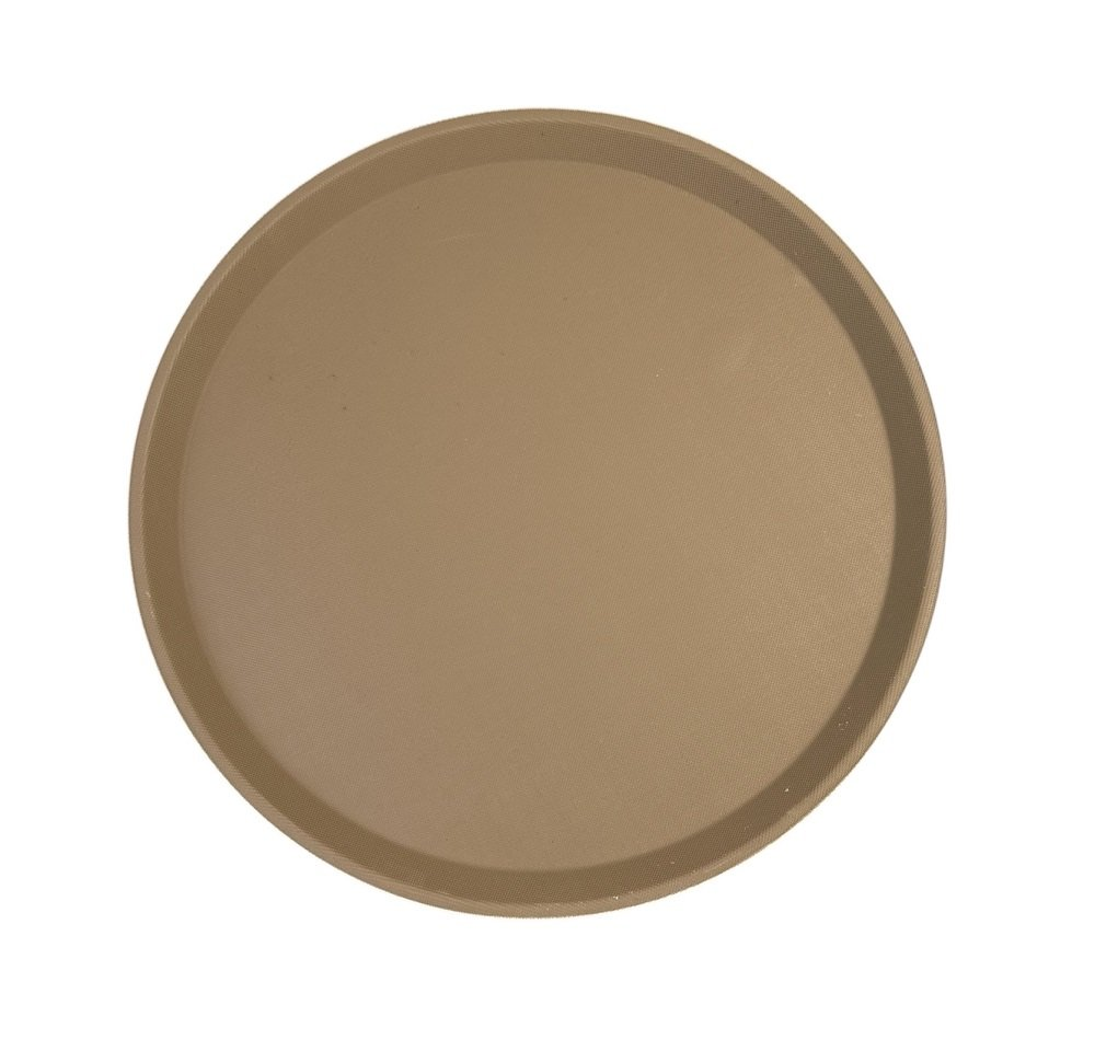 Поднос для сервировки круглый Фаберглас с антискользящим покрытием пластиковый 40,5 см Светло-коричневый (53164)