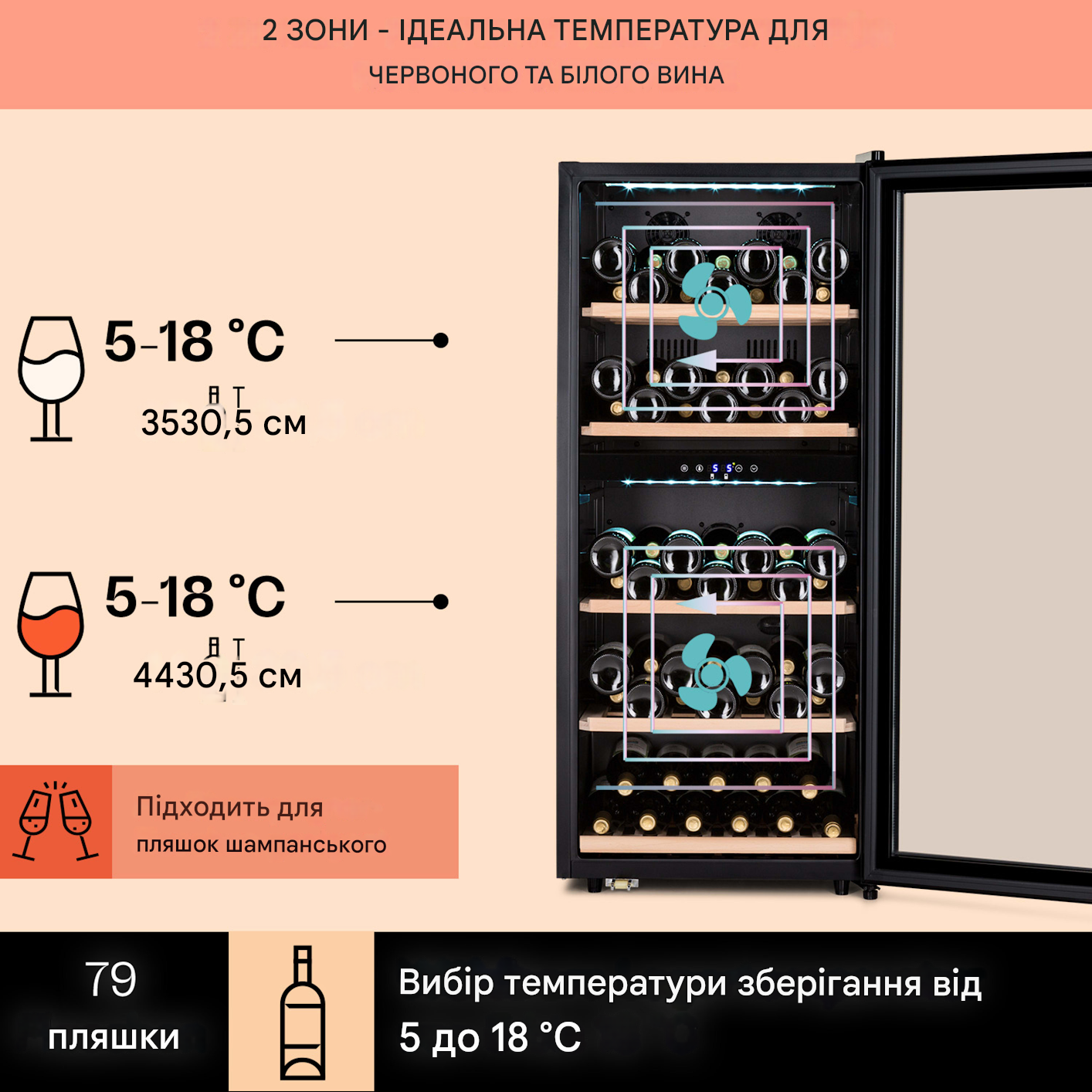 Винный шкаф KLARSTEIN Barossa 91 Duo 204 л (10045826) - фото 4