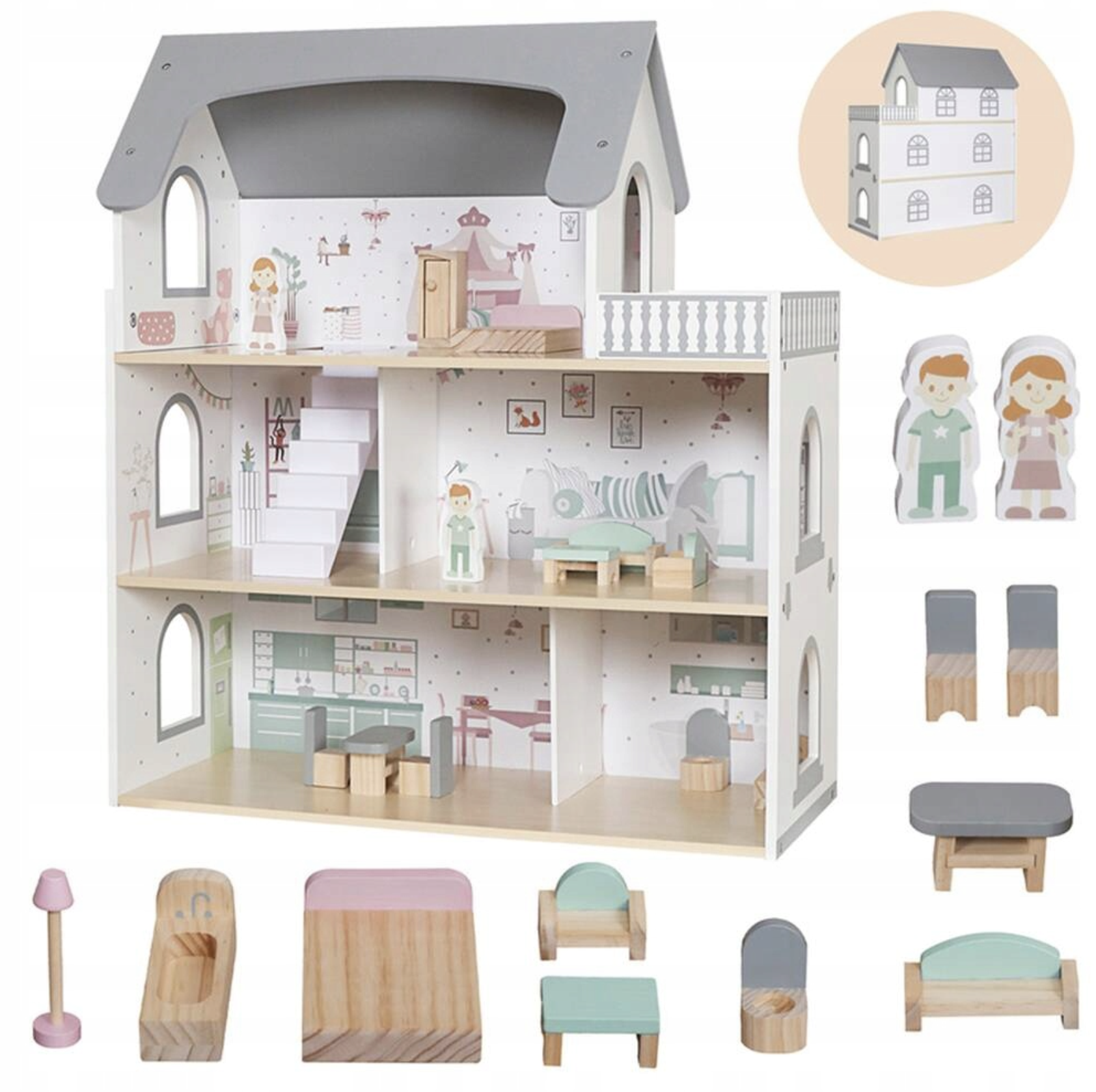 Кукольный домик деревянный CozyHouse с мебелью (2796161317) - фото 5