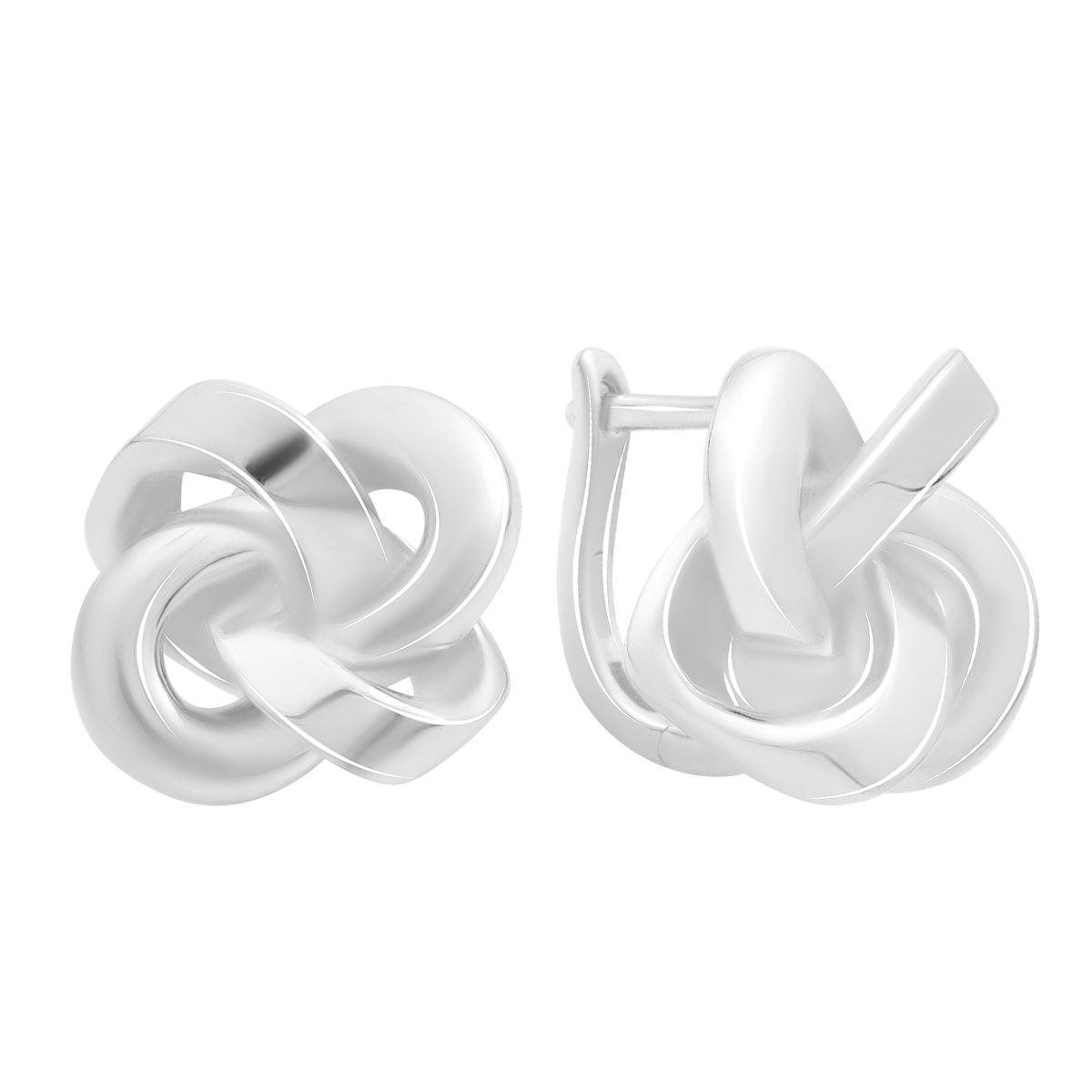 Серьги серебряные с объемной узловой формой и гладкой поверхностью