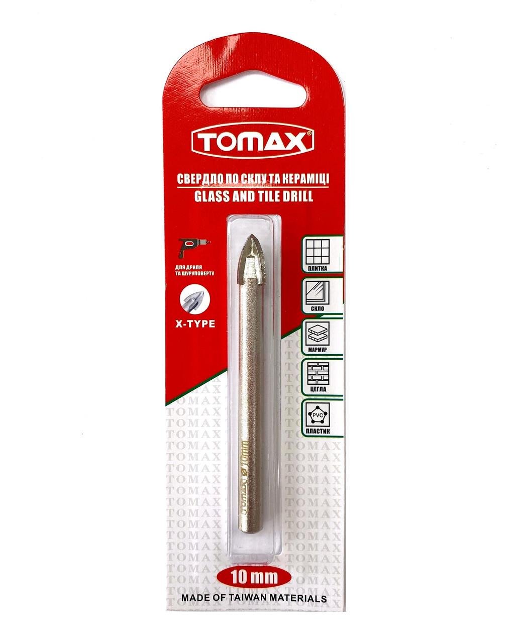 Сверло по плитке TOMAX и стеклу 10 мм квадро наконечник (1415214885) - фото 1