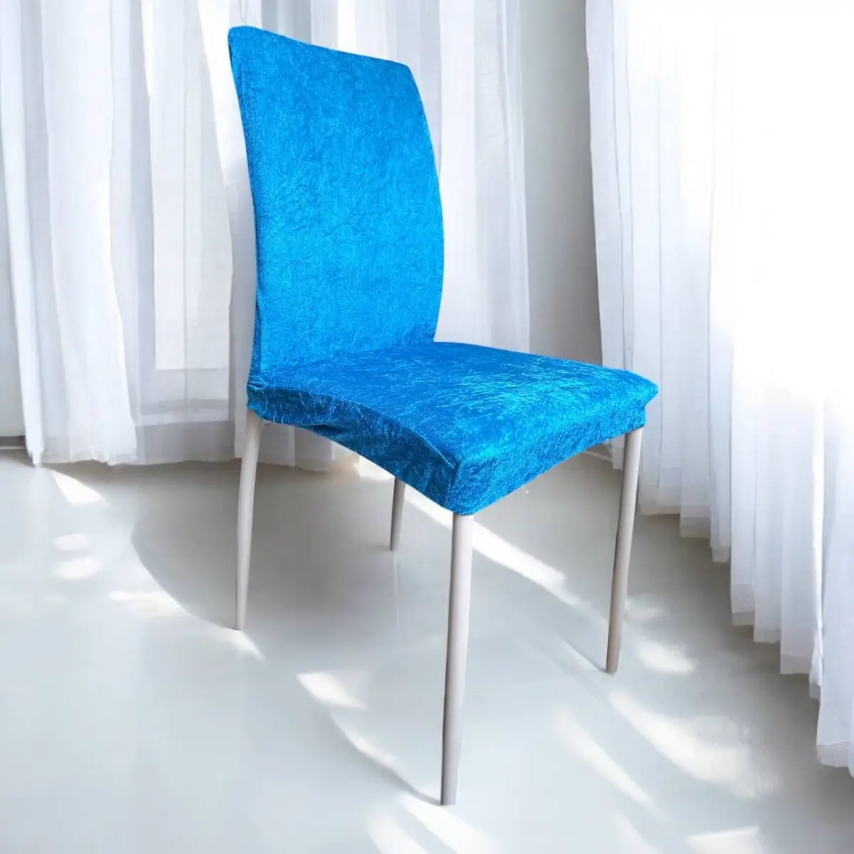 Чохол на стілець універсальний Велюровий 18947 Лазурний (8-6-5066305)