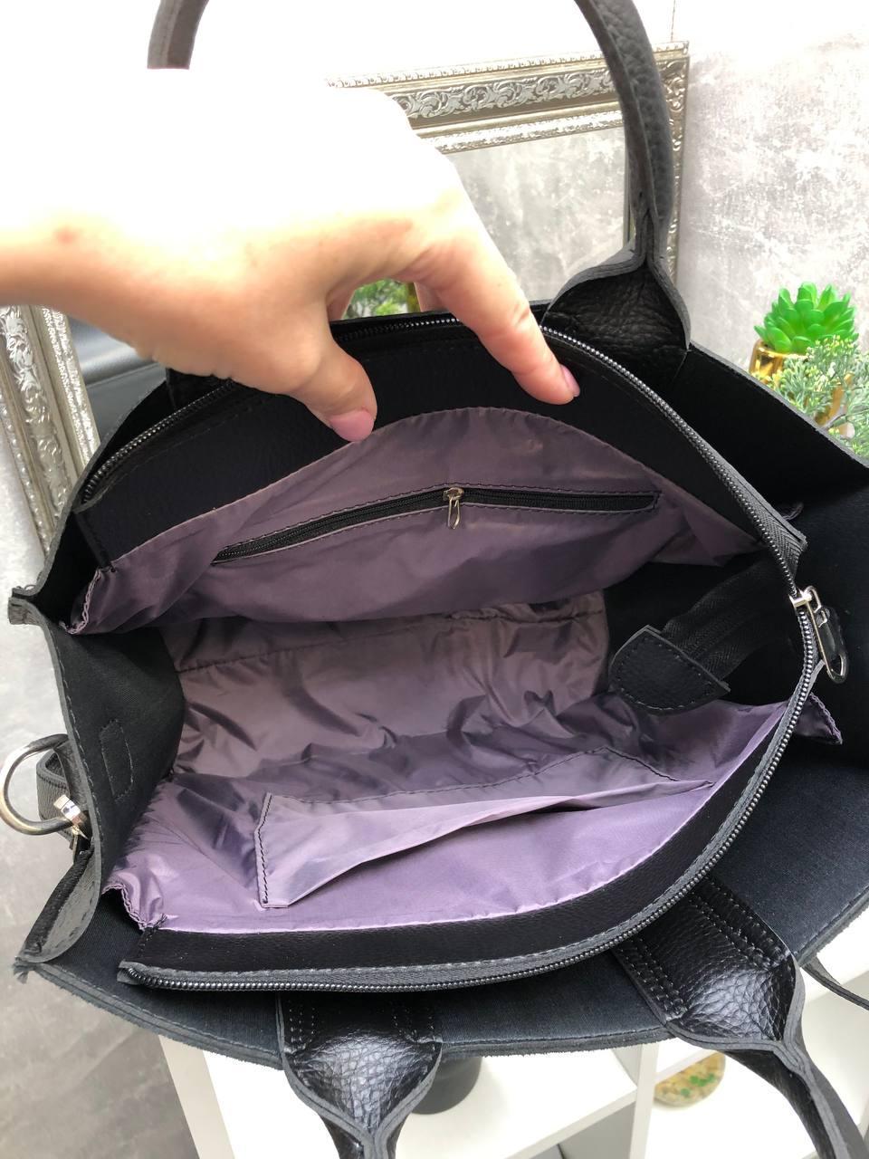 Сумка тоут женская через плечо большая из экокожи классическая вмещает А4 Черный - фото 5 Сумка тоут женская через плечо большая из экокожи классическая вмещает А4 Черный - фото 5