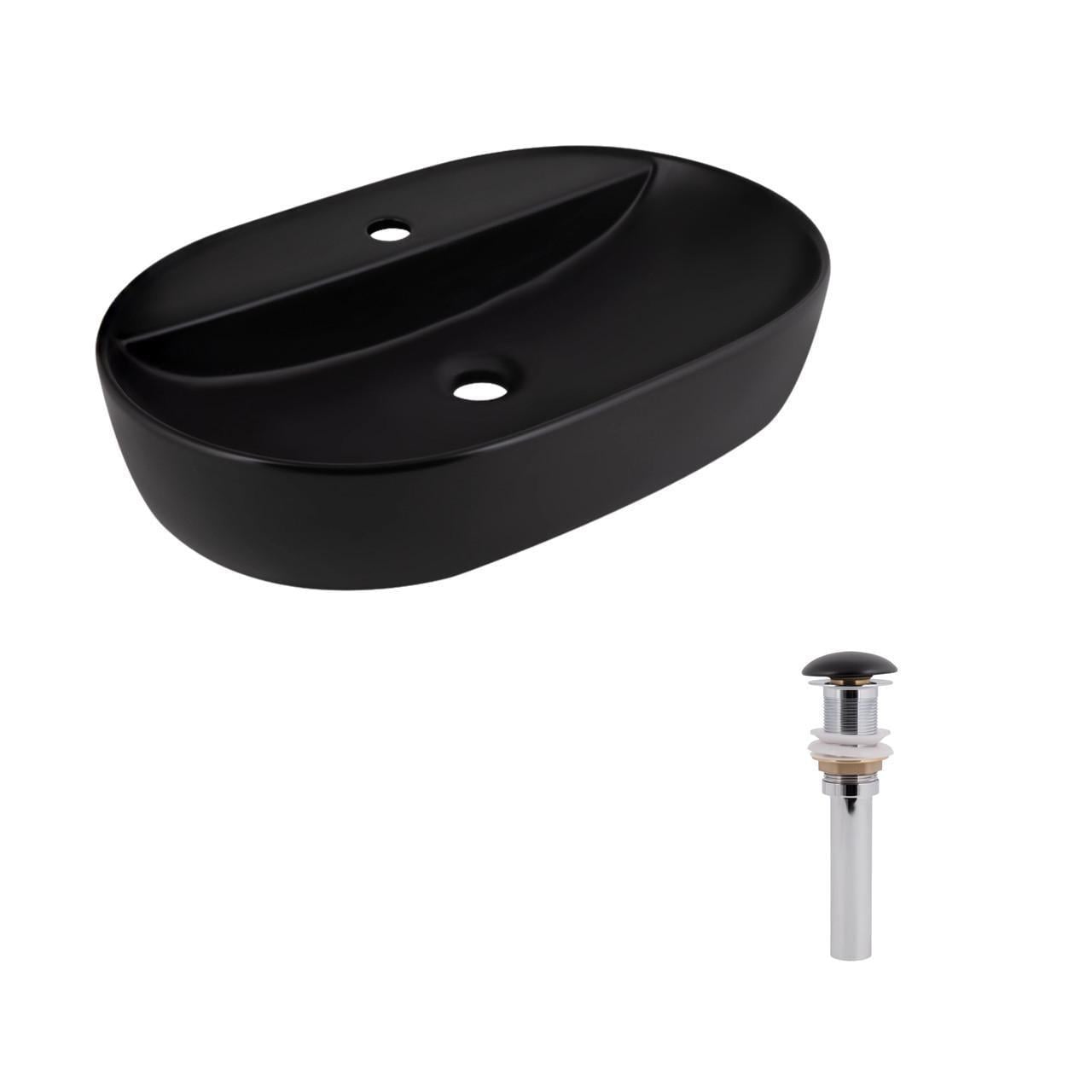 Комплект Qtap Scorpio раковина накладная овальная с донным клапаном Pop-up PU03 600x400x120 мм Matt Black (2698588006)