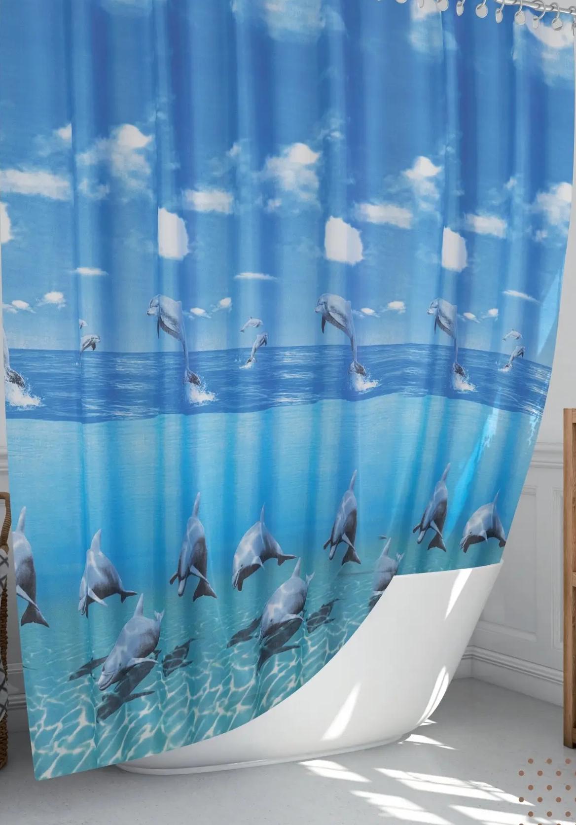 Шторка для ванної кімнати Tropic поліестер з декором 120х200 см Dolphin Family (39895832) Шторка для ванної кімнати Tropic поліестер з декором 120х200 см Dolphin Family (39895832)