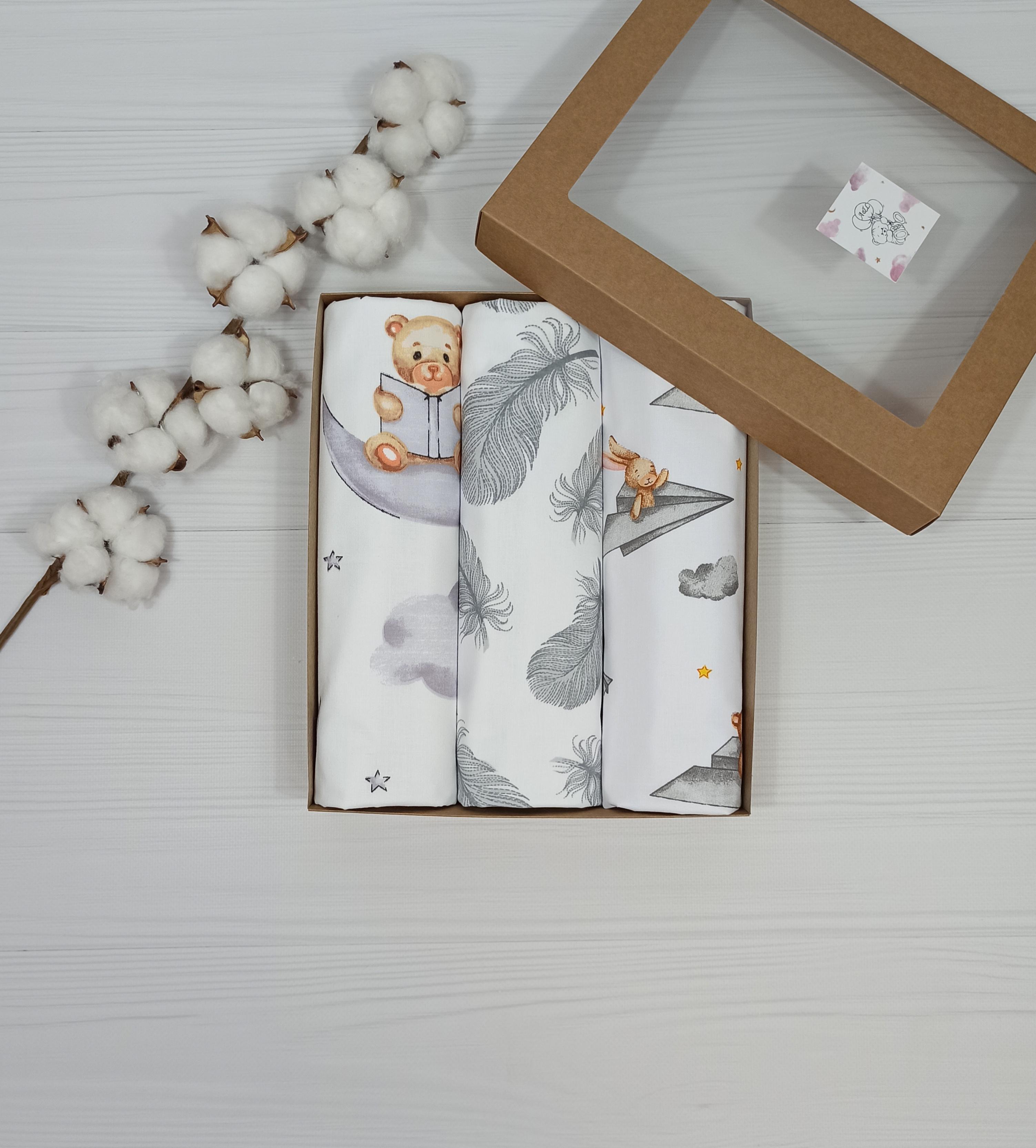 Пеленки детские a.l.babybox Перышки 50х80 см 3 шт. Разноцветный (NA 18169661)