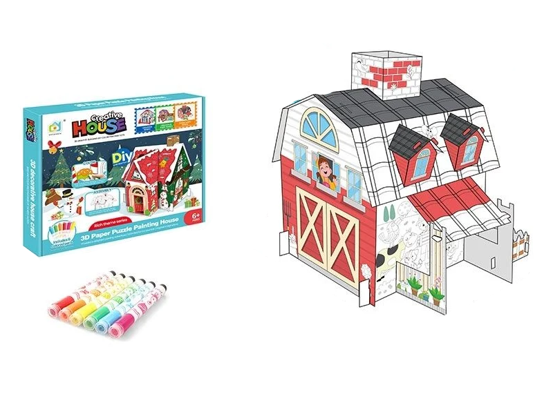 Пазлы 3D Домик 1004 картонный раскраска/6 маркеров (152331)