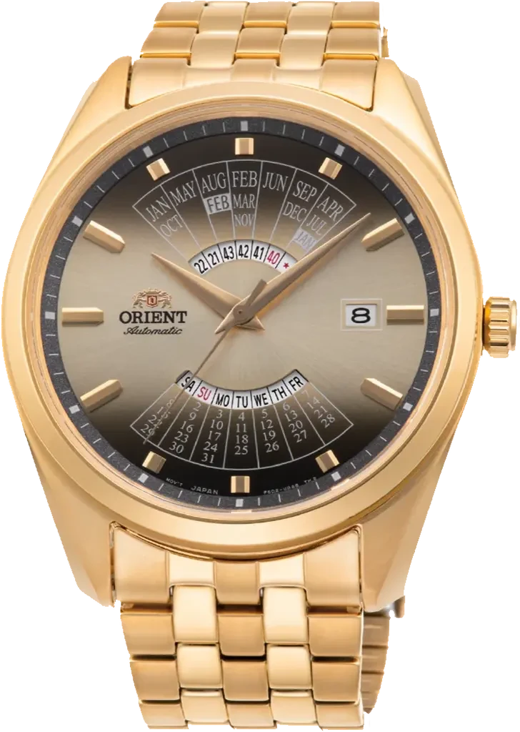 Наручний годинник чоловічий Orient Multi-Year Calendar RA-BA0001G10B з сталевим корпусом WR 50 м Золотий (3124788921)