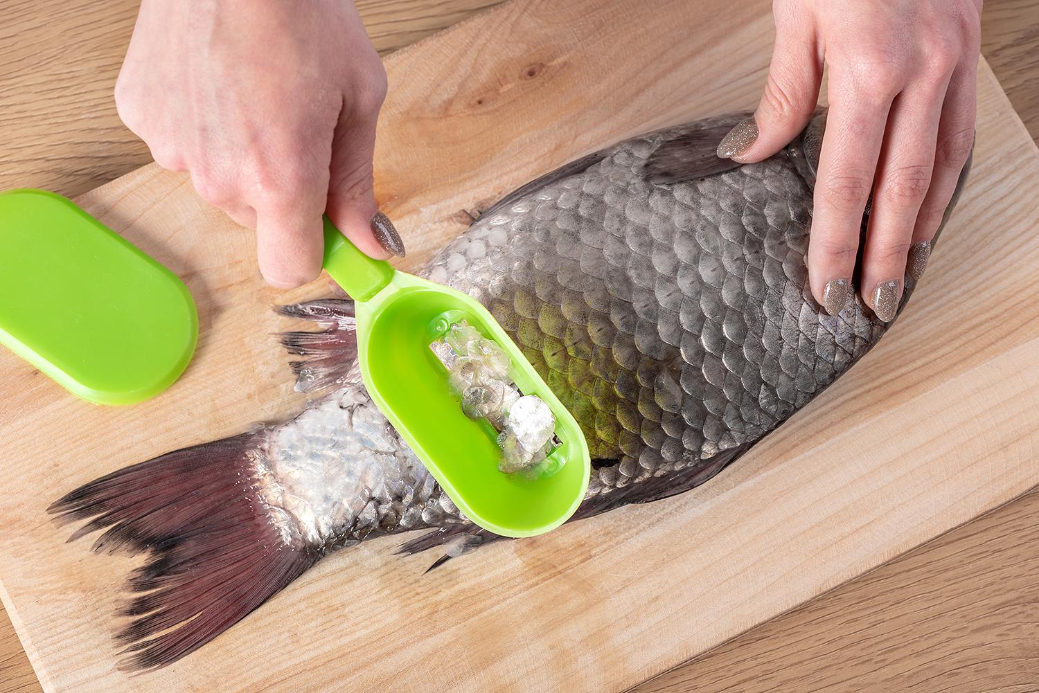 Рыбочистка пластиковая с контейнером 20 см Зеленый - фото 6