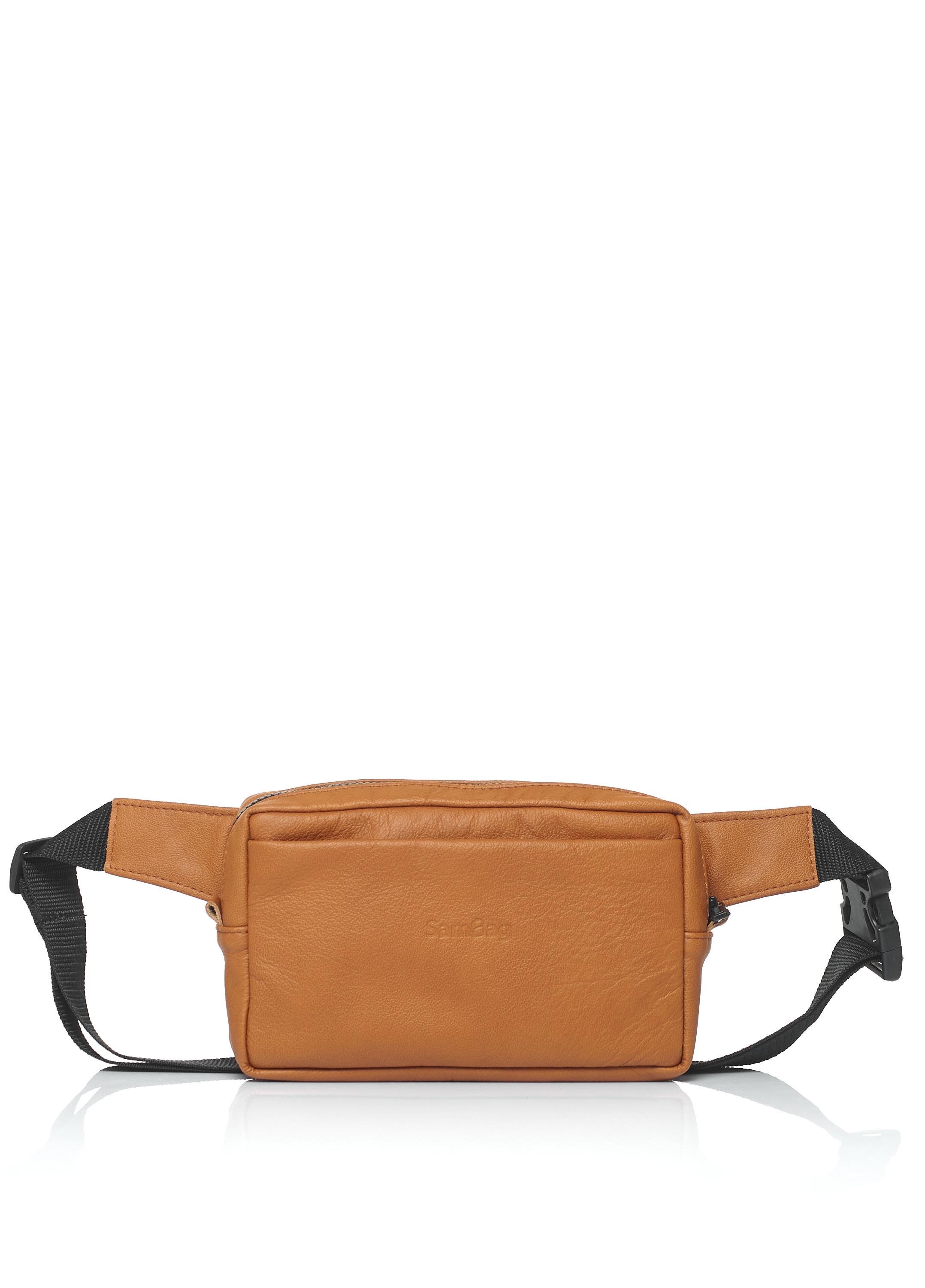 Чоловіча шкіряна сумка бананка 0ST Рудий (17099)