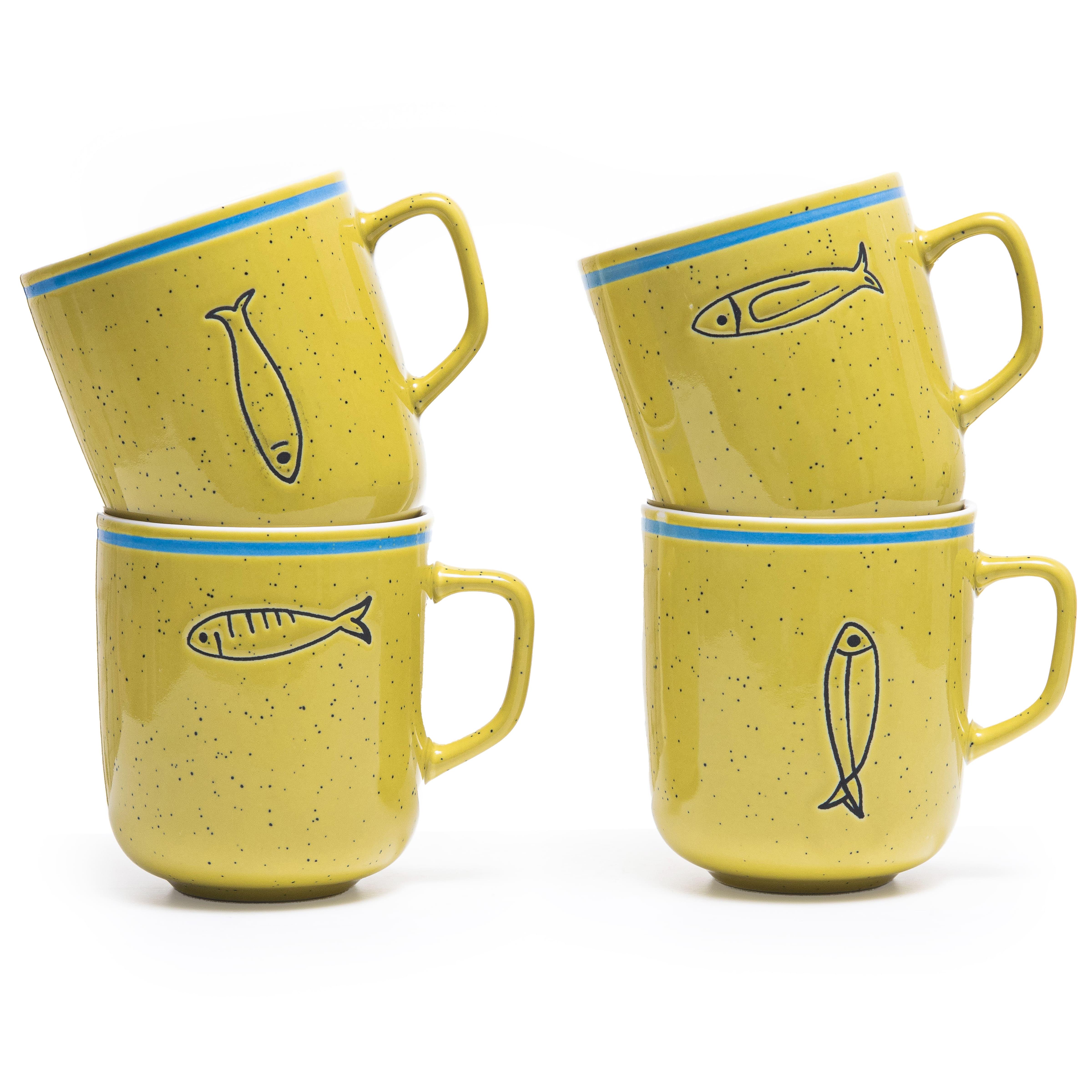 Набор чашек elemi Fish&Chill с подставкой керамика/металл 390 мл 4 шт. Желтый/Голубой (УТ-00094453) - фото 4