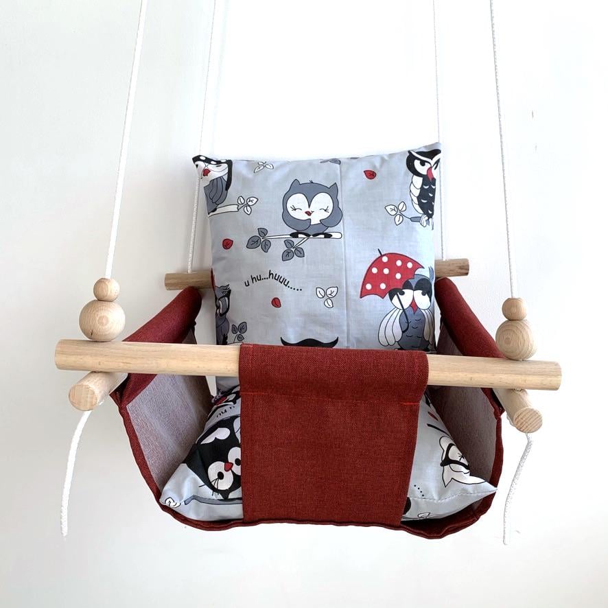 Дитяча гойдалка Infancy Сови Бордовий (4977476)