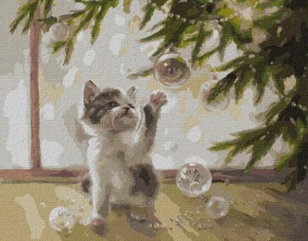 Картина по номерам Идейка Котенок на елочном шаре 40х50 см в термопакете (KHO4254)