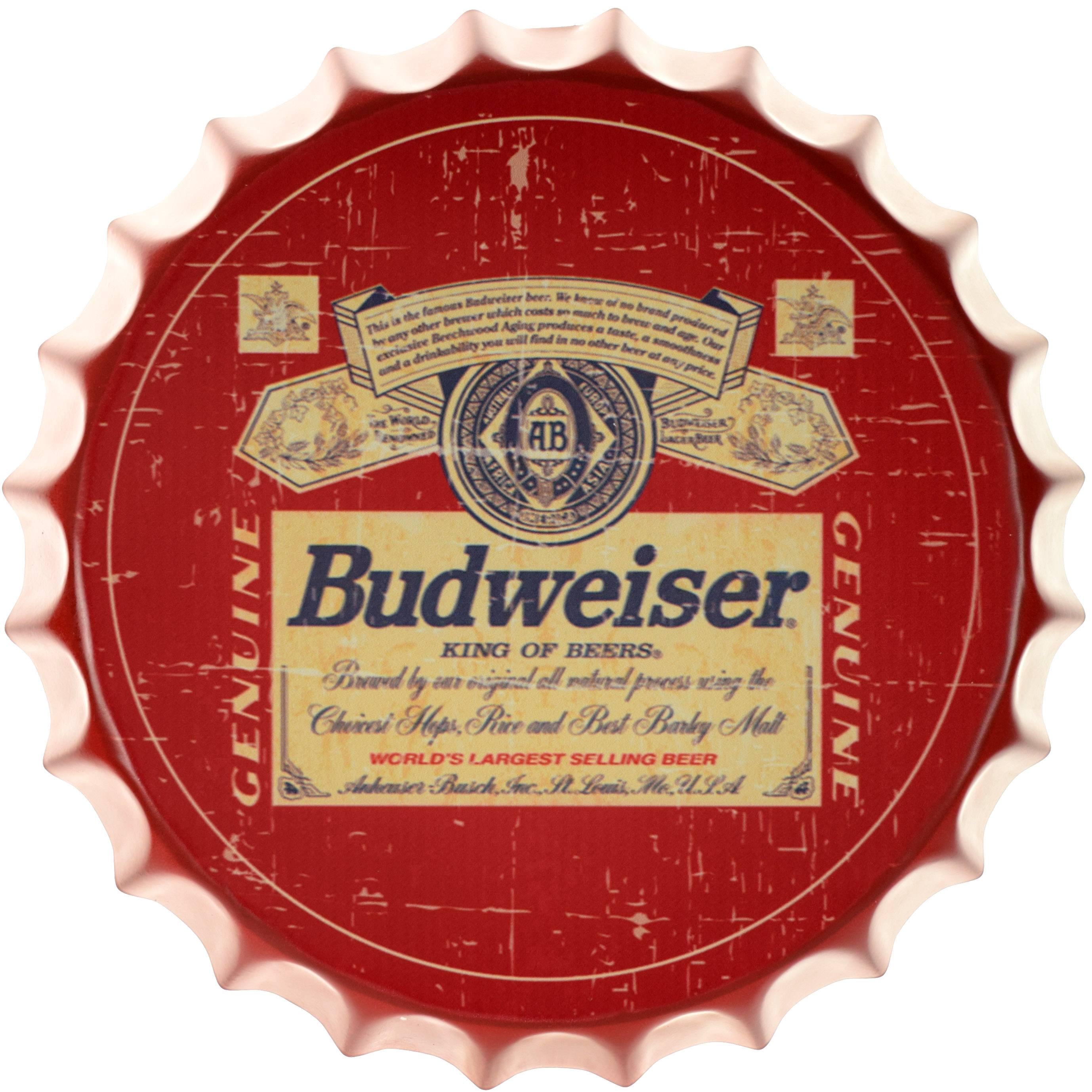 Табличка металлическая Budweiser Beer крышка 35 см